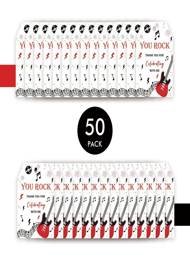 FORSHEEP 50pcs Rock and Roll Thank You Tags, Rock Music Party Favors Gift Tag with String, Guitar Favor Tags for Birthday Party, Rock Star Themed Party Favors - Image 3